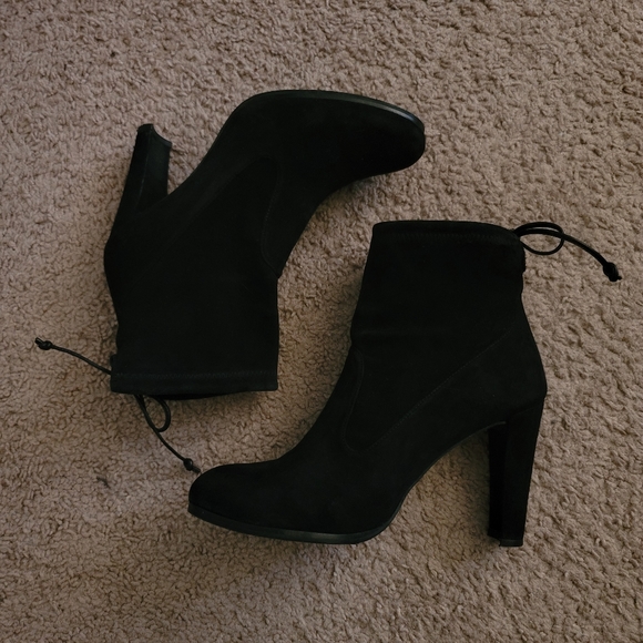 🧡 Stuart Weitzman black suede ankle sock glove heel booties back ties 8.5 M - Picture 2 of 13